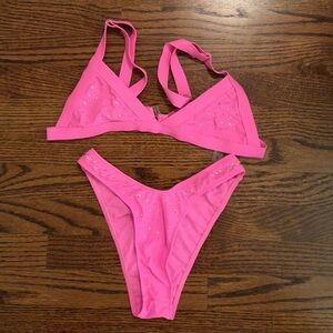 Pink Bikini Set with Rhinestone Accents